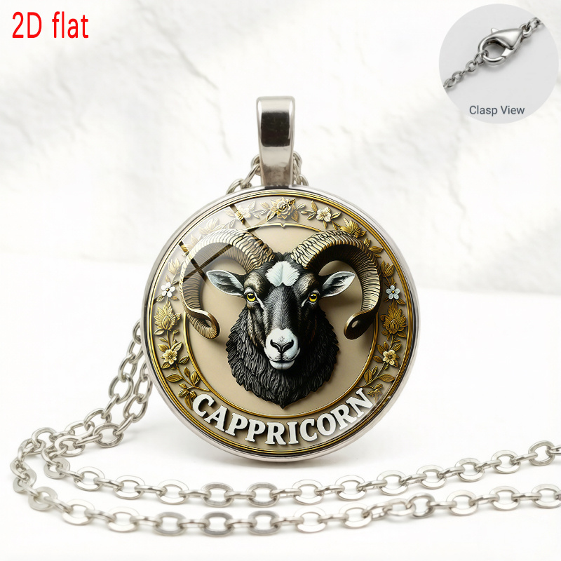 Capricorn-Themed Glass Pendant Necklace, Unisex